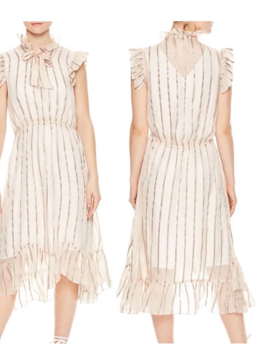 Sandro Blush Striped Ruffle High-Low Dress - Picture 2 of 9